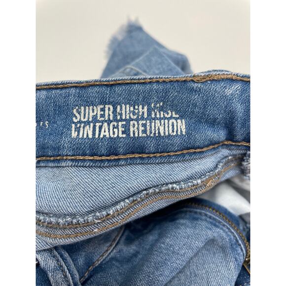 Rewash Super High Rise Vintage Reunion Jean Short Destroyed Denim Blue Size 0 24 - Picture 6 of 10